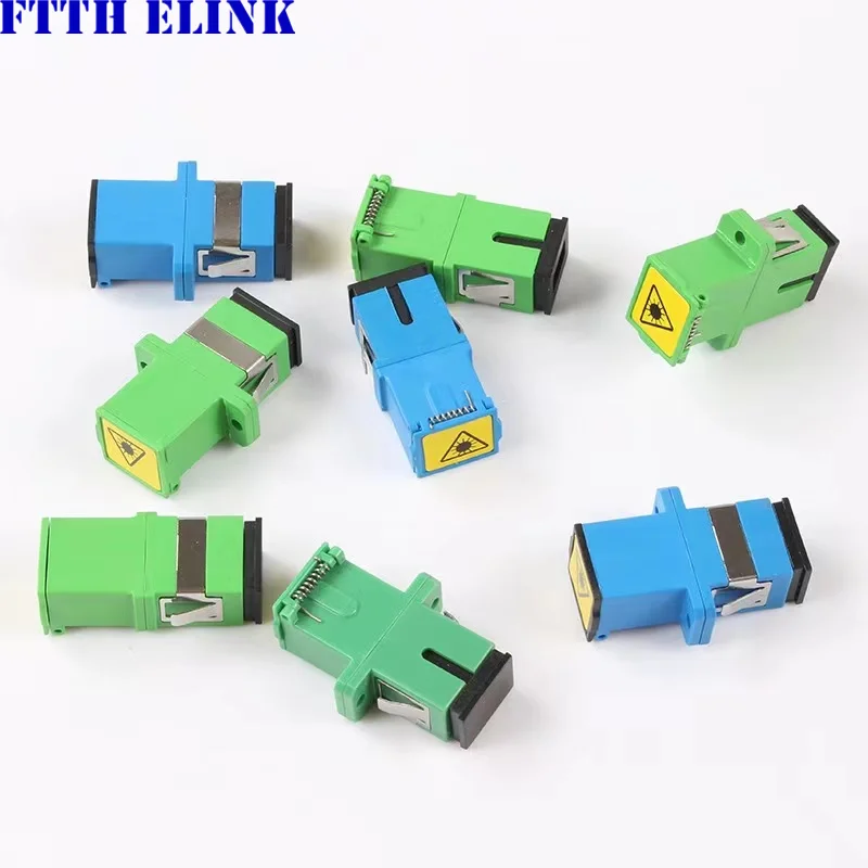 

SC fiber optic adapter, shuttered flange, flangeless APC FTTH coupler with open dust shutter, green blue 0.2db, 100pcs