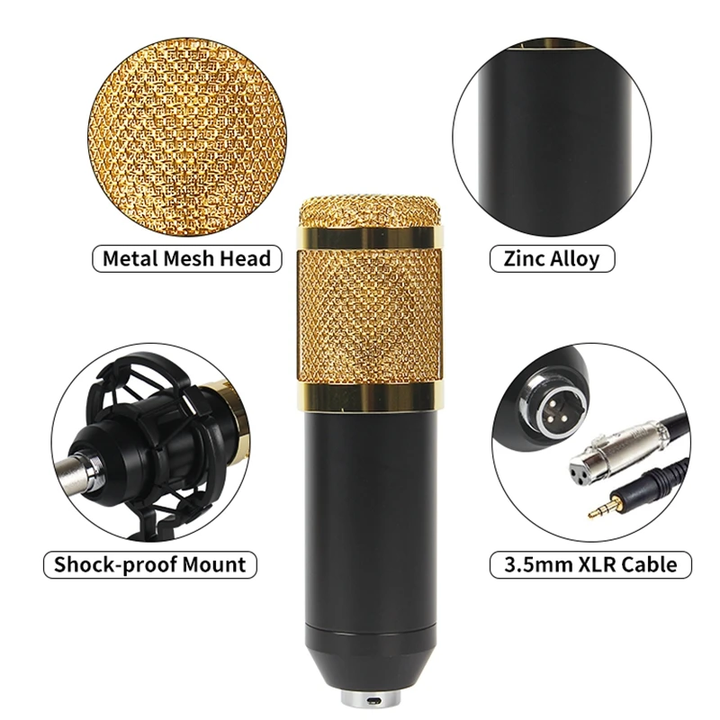 Professional Condenser Microphone Kit with V8 Sound Card Set for Live Streaming Mic Youtube Home Karaoke Studio