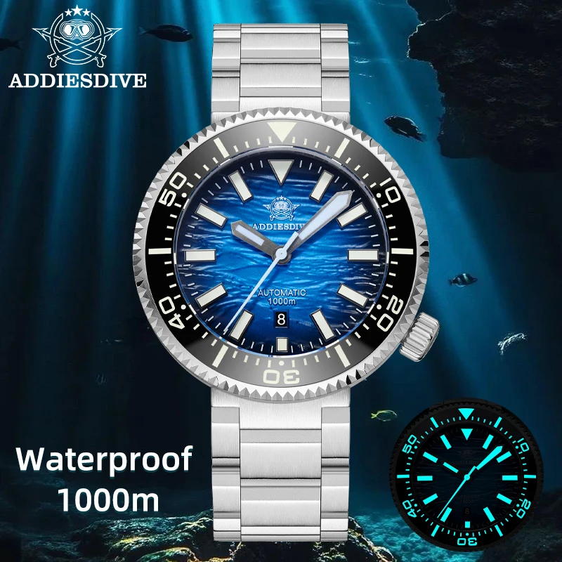 ADDIESDIVE 1000m Dive Men's Watch Gradient Sapphire Waterproof 8215 Mechanical Automatic Wristwatch 46mm Ceramic Bezel Luminous