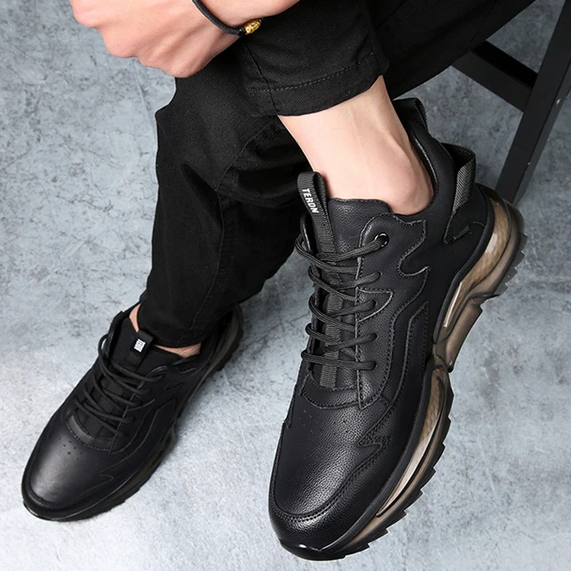 Sports and Casual Leather Shoes Men\'s 2023 Autumn New Breathable Thick Sole Genuine Leather Male Shoes Versatile High Tide Shoes