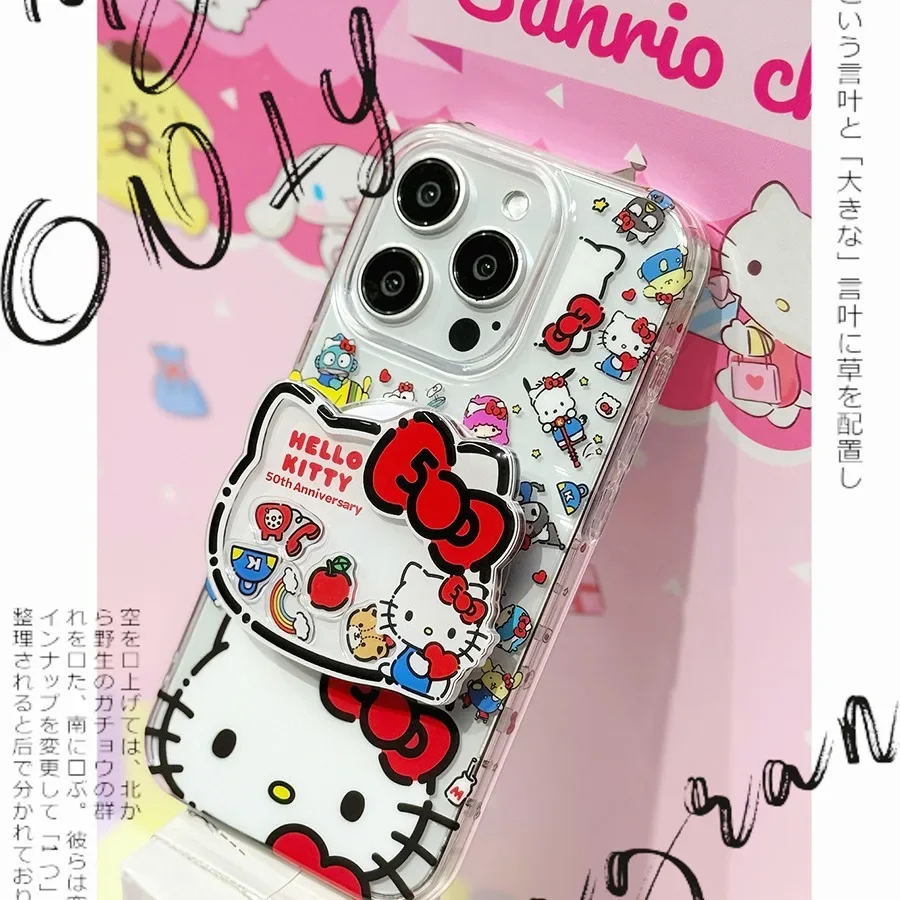 50th Anniversary Hello Kitty Shaker Airbags Magnetic Mobile Phone Holder Anime Kawaii Sanrio Kt Cat Girls Phone Accessory Gift