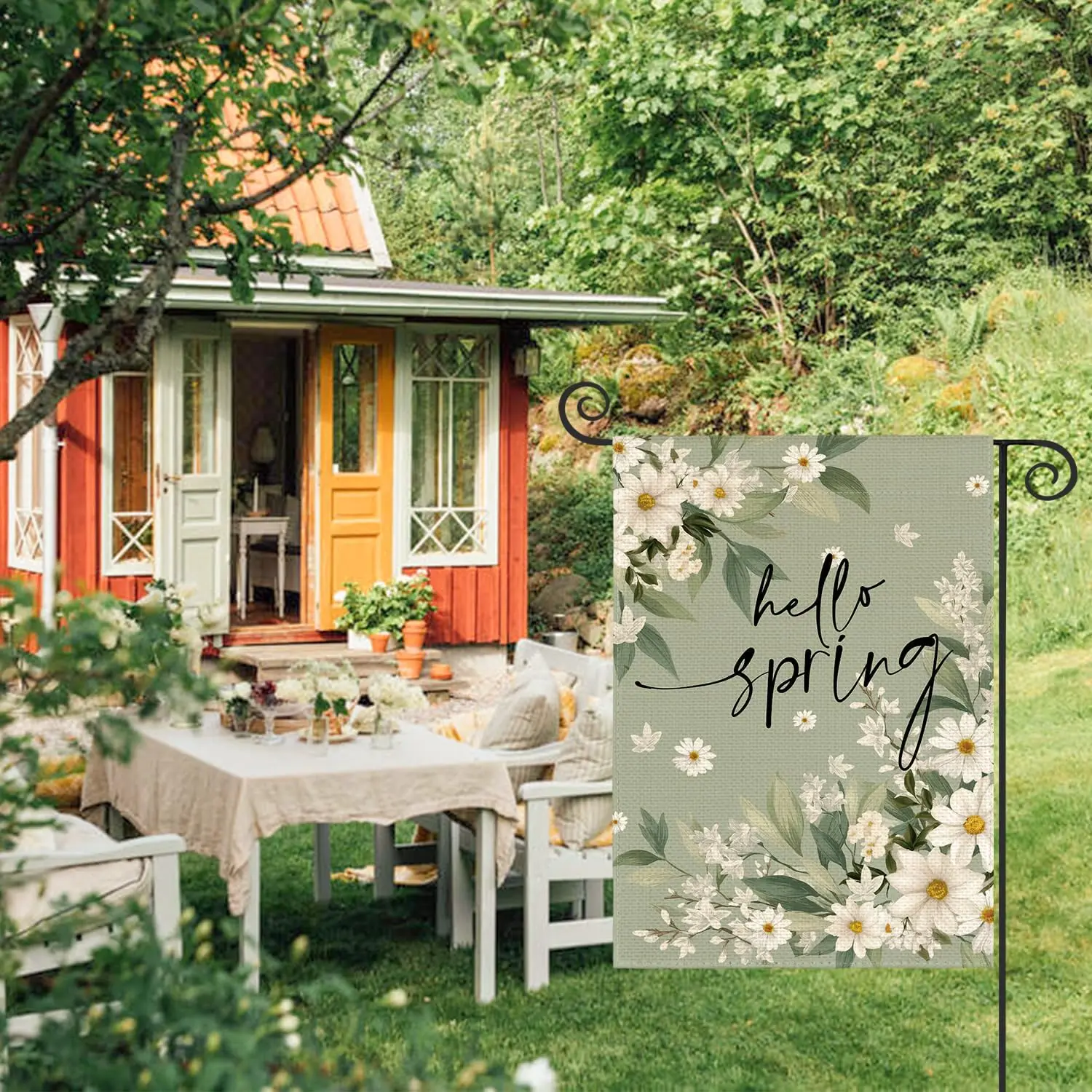 AVOIN colorlife Hello Spring Floral Garden Flag 12x18 Inch Double Sided Outside, Daisy Flowers Seasonal Welcome Yard Outdoor GGX
