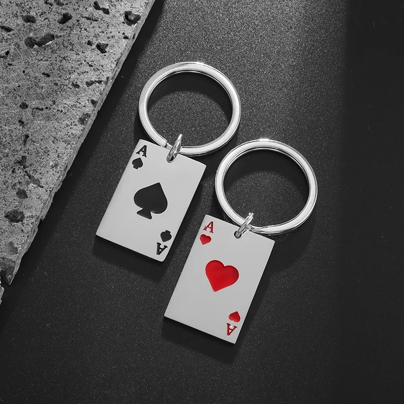 Stainless Steel Exquisite Poker Ace of Spades Keychain Suitable for Men\\\'s Personalized Trendy Lucky Leisure Car Keychain