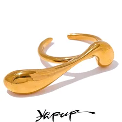 Yhpup Stylish Unique Geometric Stainless Steel Open Ring Personalized Metal Rust Proof Attractive Fashion Jewelry for Women Gift