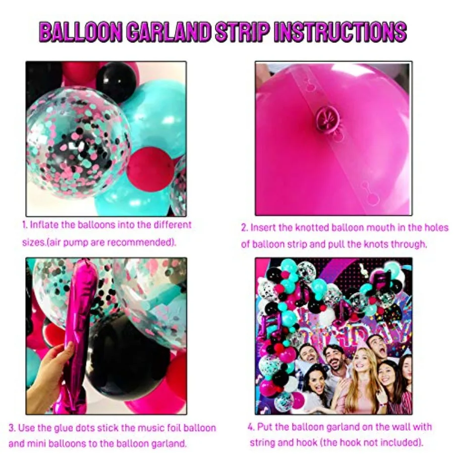 ملاحظات الموسيقى زينة الحفلات بالونات الكاريوكي جارلاند ومجموعة قوس وردة بيضاء حمراء رغوة البحر الأزرق الأسود اللاتكس بالونات النثار با