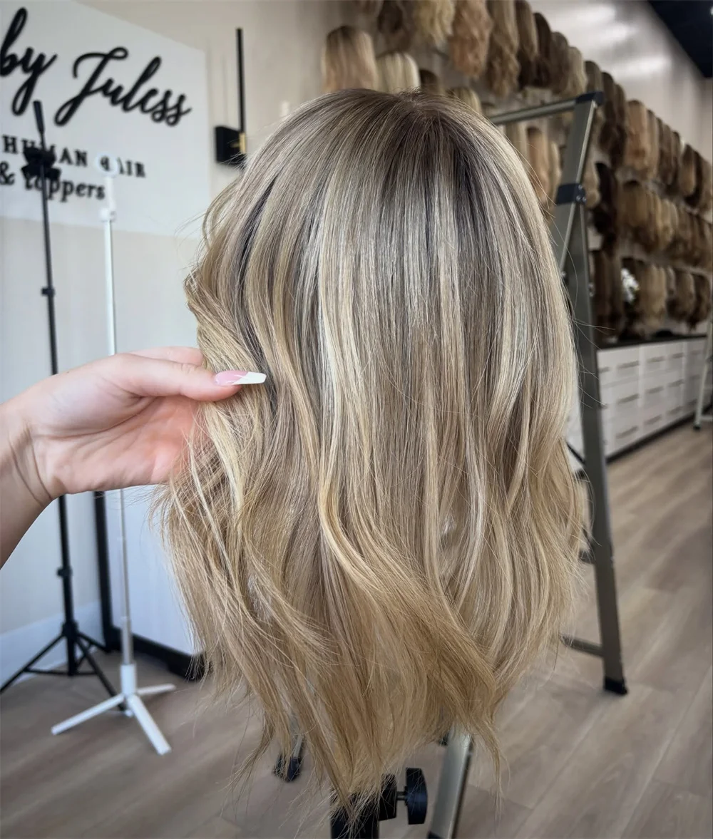 Natural Wavy Chinese Virgin Hair Lace Front Wigs 100% Real Human Hair Wig Ash Blonde Brown Roots 13x4 HD Lace Wig Preplucked