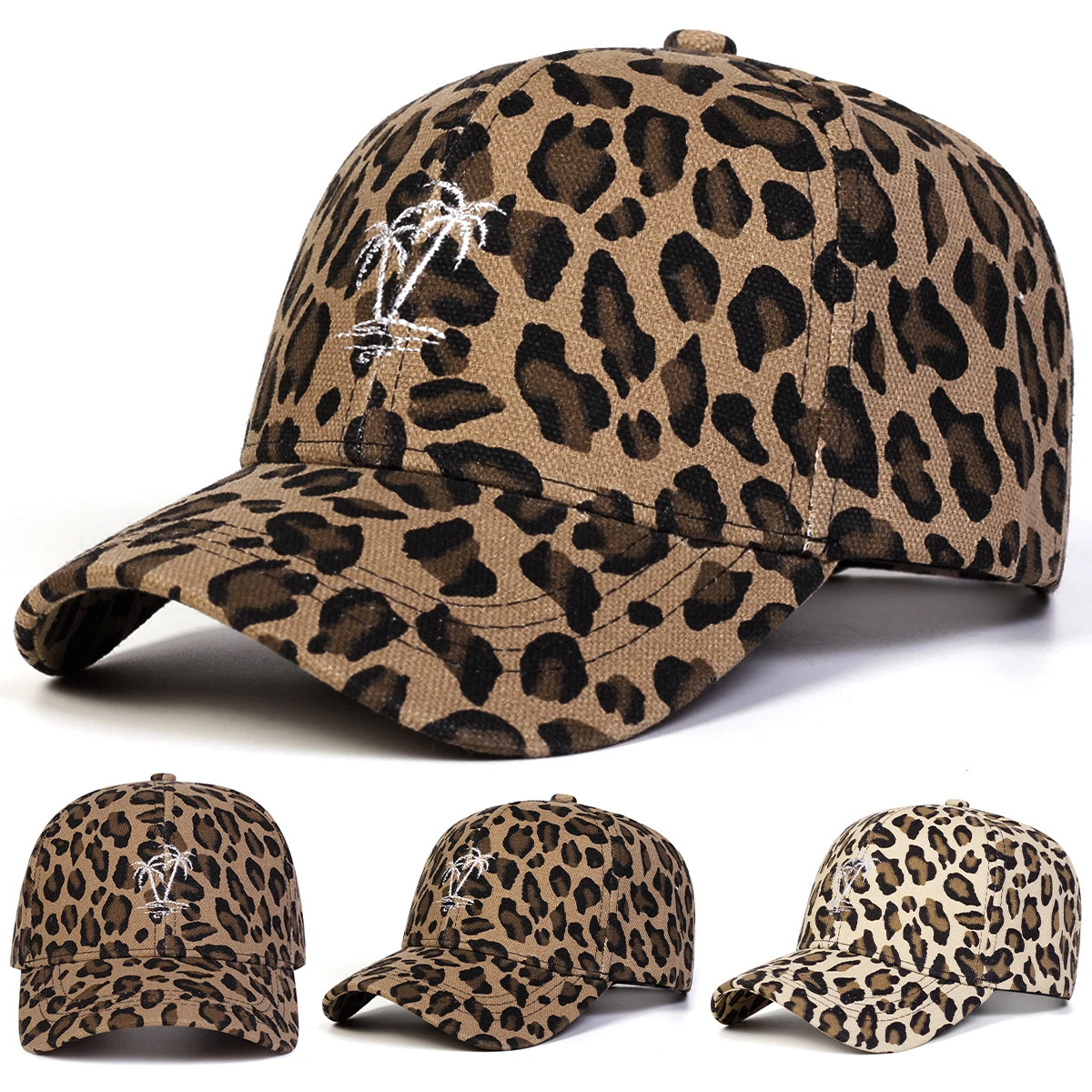 Unisex Coconut Tree Embroidery Leopard Print Baseball Caps S
