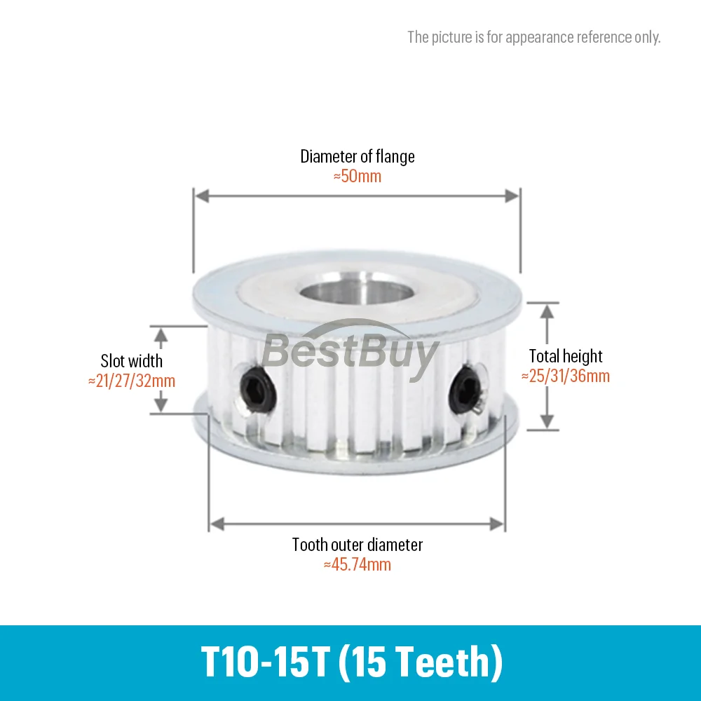 T10 AF Aluminum Alloy Timing Pulley 15T 16T Teeth Synchronous Wheel Belt Width 20/25/30mm Bore 8-30mm Pitch 10mm 1 Piece