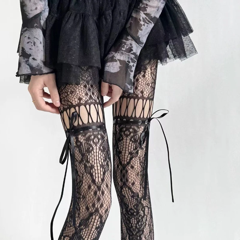 

Women's Sexy Flower Embroidery Mesh Hollow Out Silk Stockings JK Fish Net Tights Cool Girls Colored Hipster Harajuku Pantyhose