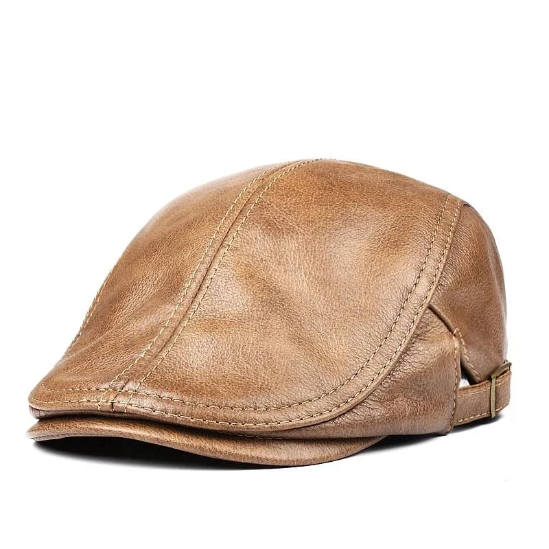 Hats Men Genuine Leather Beret Male Thin Hats 55-61 cm Adjustable Forward Cap Leisure Duckbill Casquette Golf The Driver