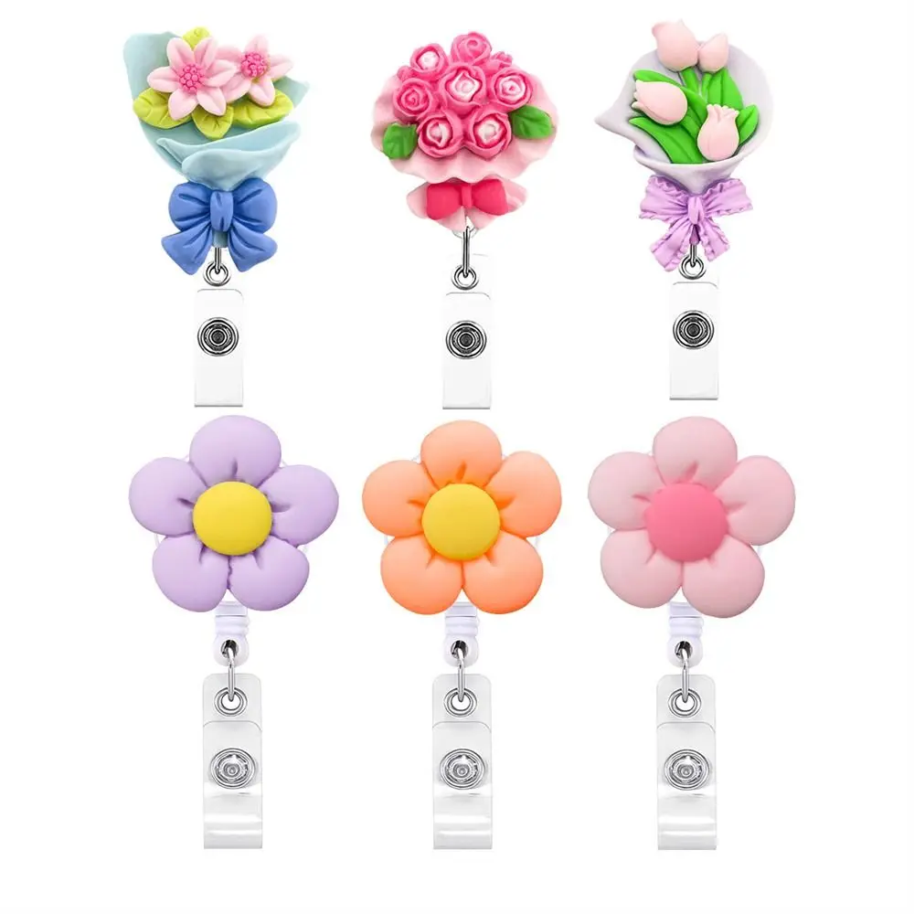 

New Design Work Card Clip Flower Students Keys Lanyard Retractable Badge Reel ID Card Clips Nurse Badge Holder Name Card Holder