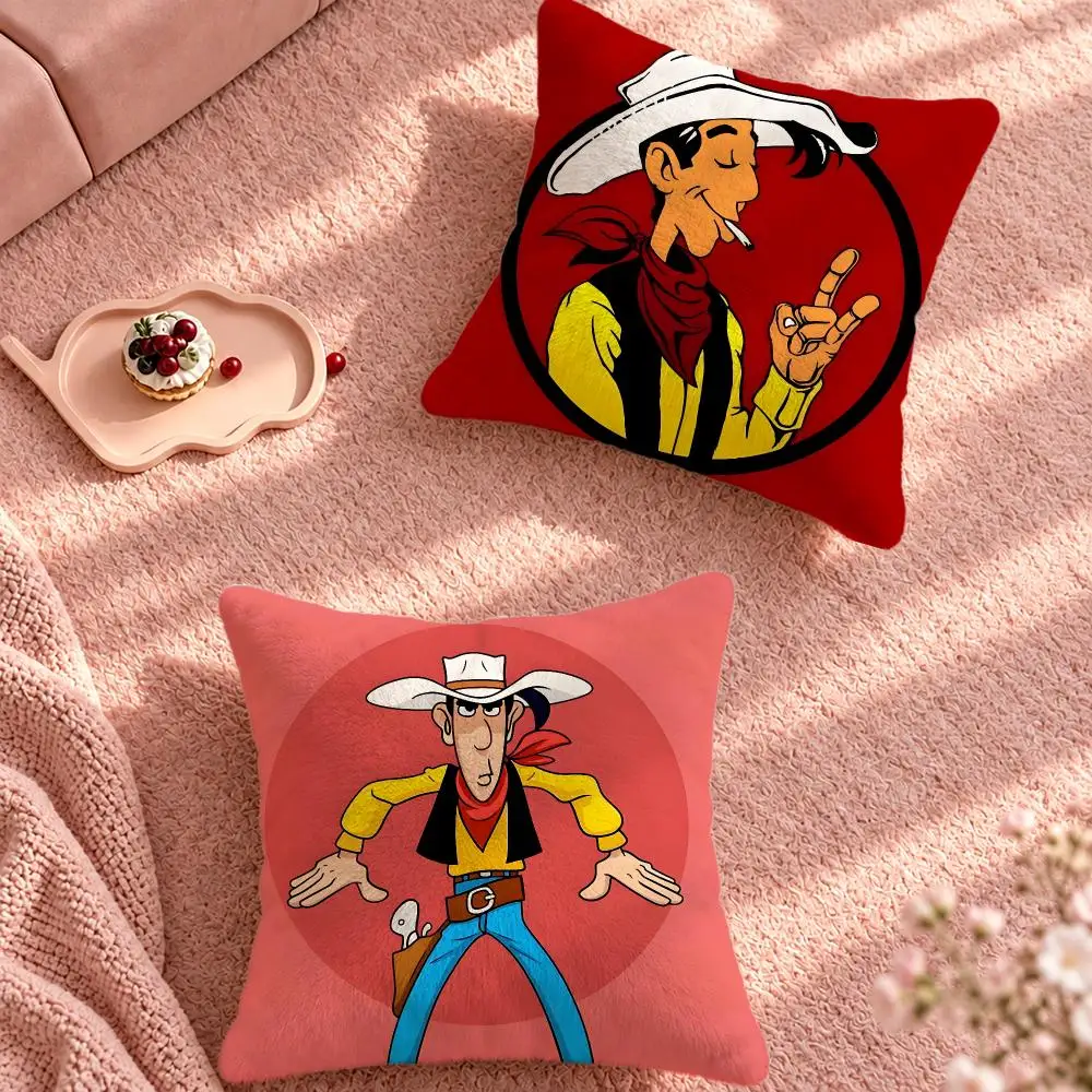 Comic Western Cowboy Lucky Luke Cushion Cover Cute Cartoon Throw Pillow Cover Soft Plush Cushion Cover Sofa Bedroom Home Decor