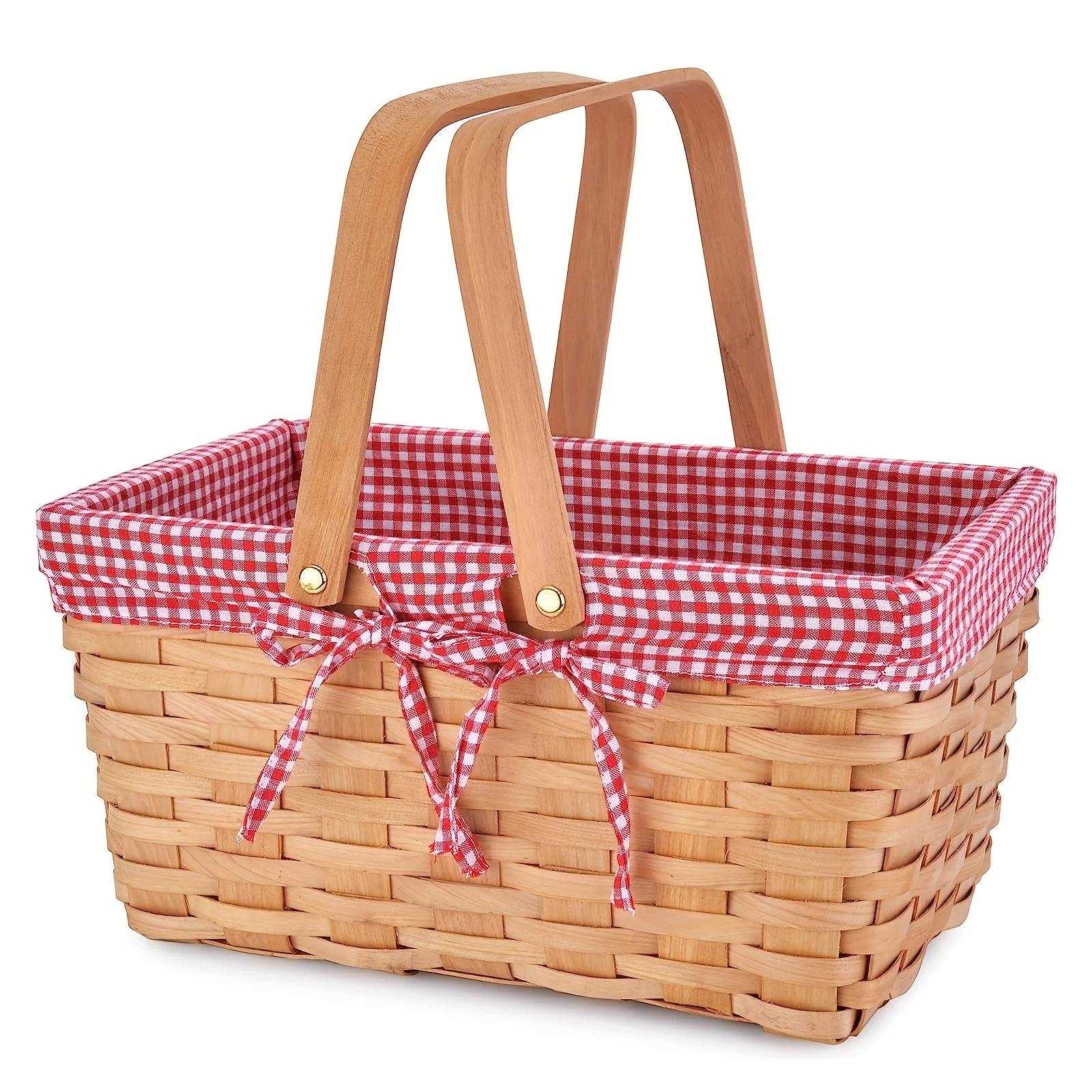 Natural Woven Woodchip Picnic Basket with Double Folding Handles, Storage of Plastic Easter Eggs and Candy, Storage