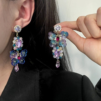 Vintage Asymmetrical Crystal Flower Earrings With Elegant Fashionable Charm Colorful Design Exquisite Women's Jewelry Earrings