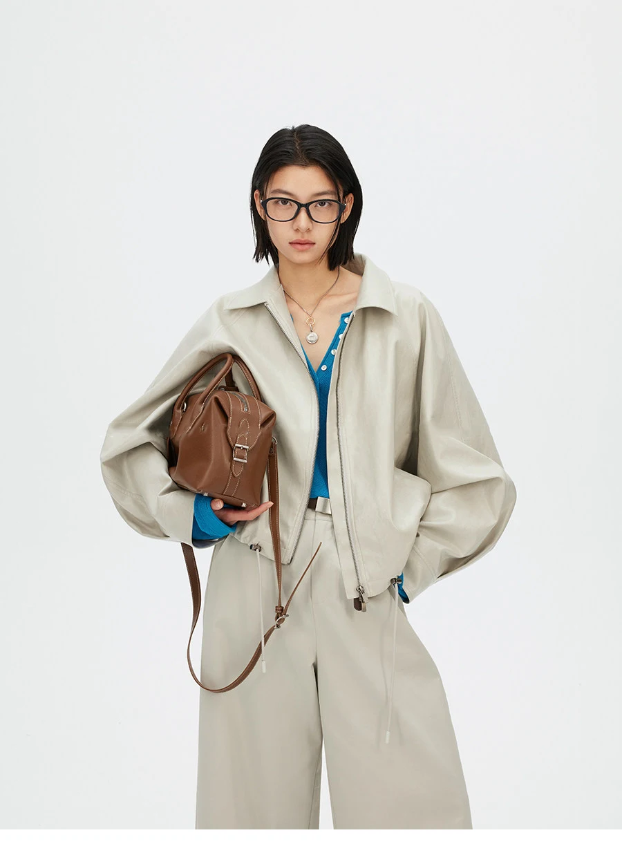 Lautaro Frühling Herbst Grüne Kurze PU-Lederjacke für Damen mit Reißverschluss Luxus Designer-Kleidung Locker Lässig Koreanische Mode 2026 – Detail 6