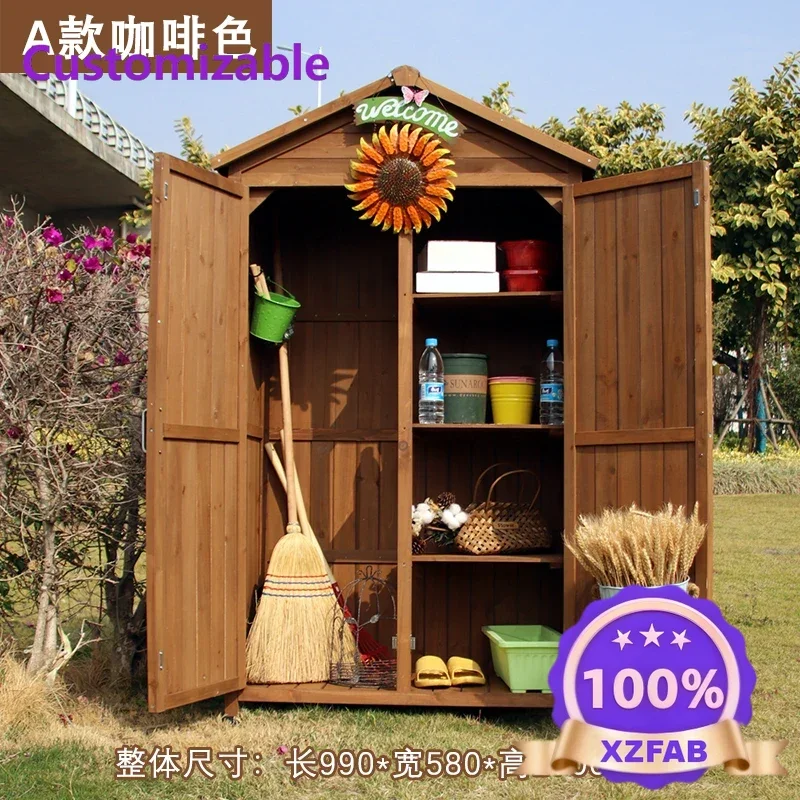 Factory Direct 2026 Outdoor solid wood storage cabinet rain and sun protection balcony garden tool room pastoral