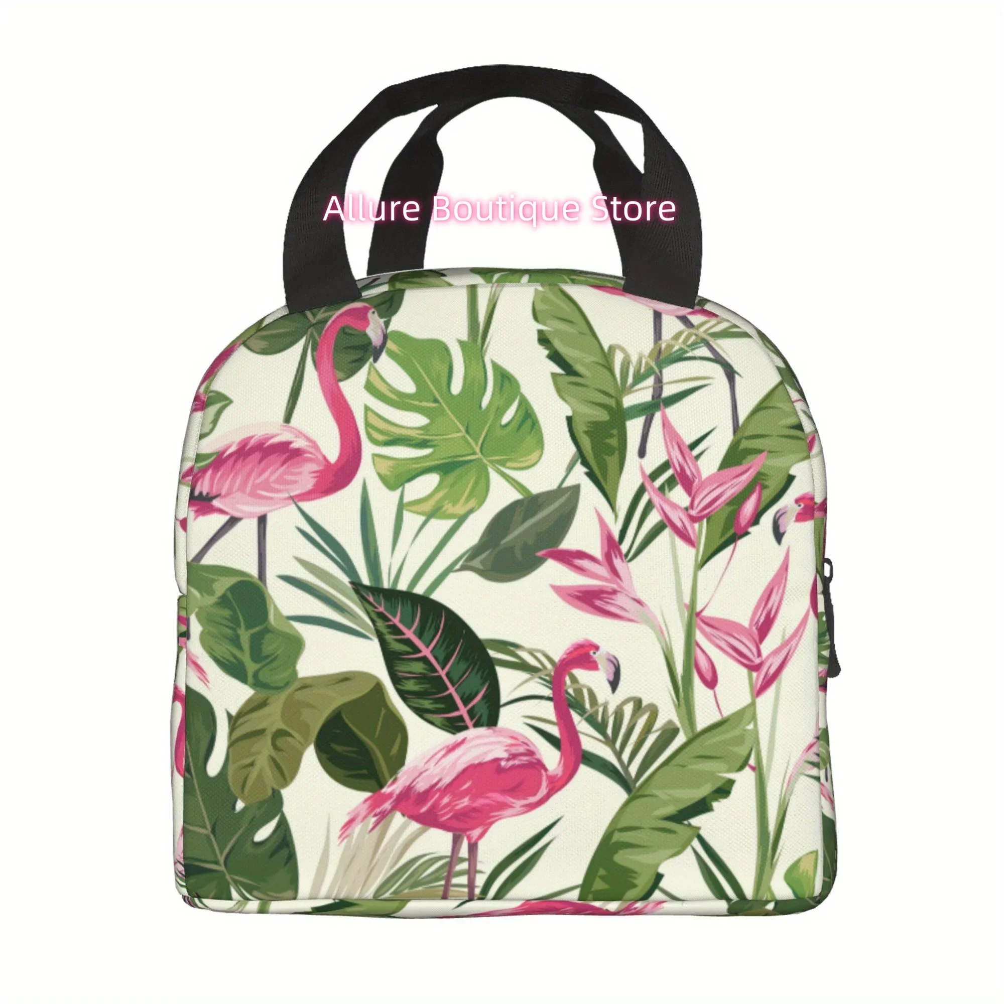 Non-Food Contact Tropical Flamingo Insulated Lunch Bag - Reusable, Square Polyester Cooler for Camping, Beach, And Office Essent