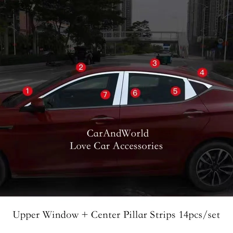 For JAC J7 2020-2024 Stainless Steel Car Door Full Window Pillar B/C Post Center Column Cover Trims Sticker External Accessories