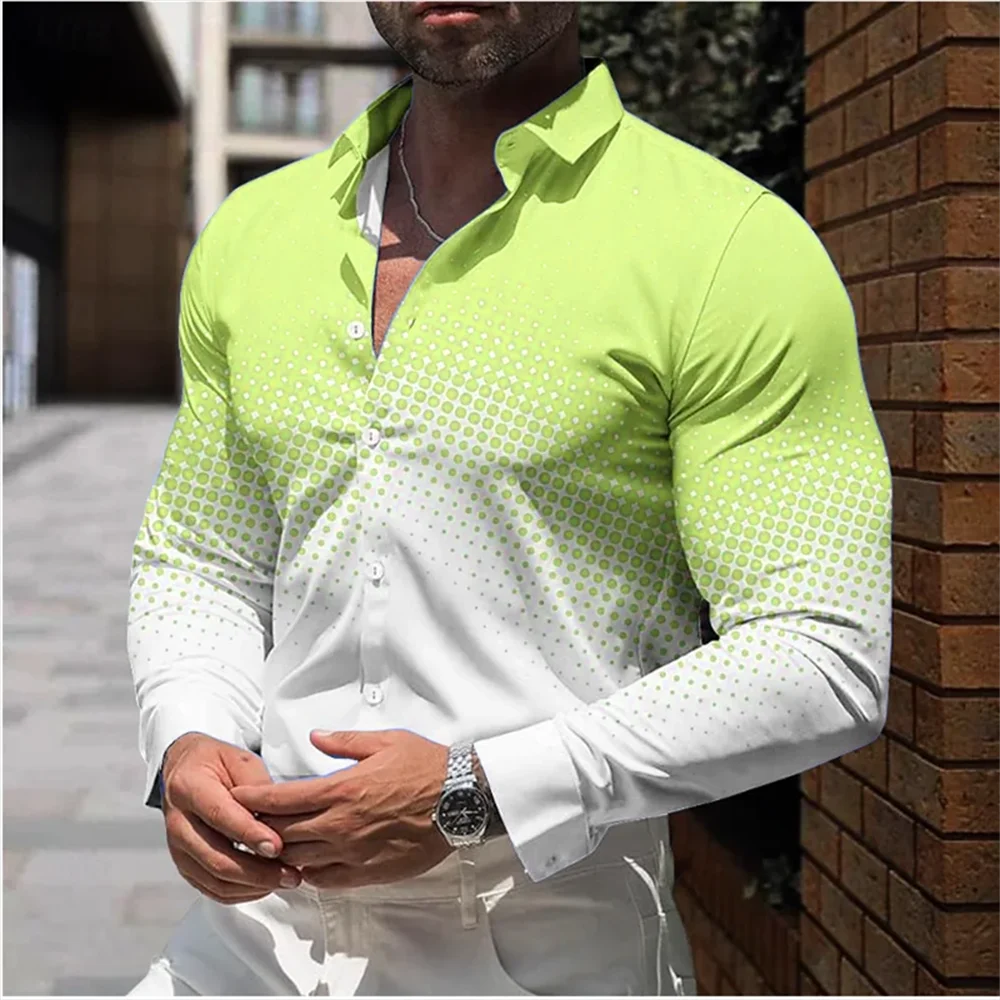 Men's Solid Color Gradient Polka Dot High Definition Pattern Printed Shirt, Spring and Summer Casual Top in 10 Colors, New, 2024