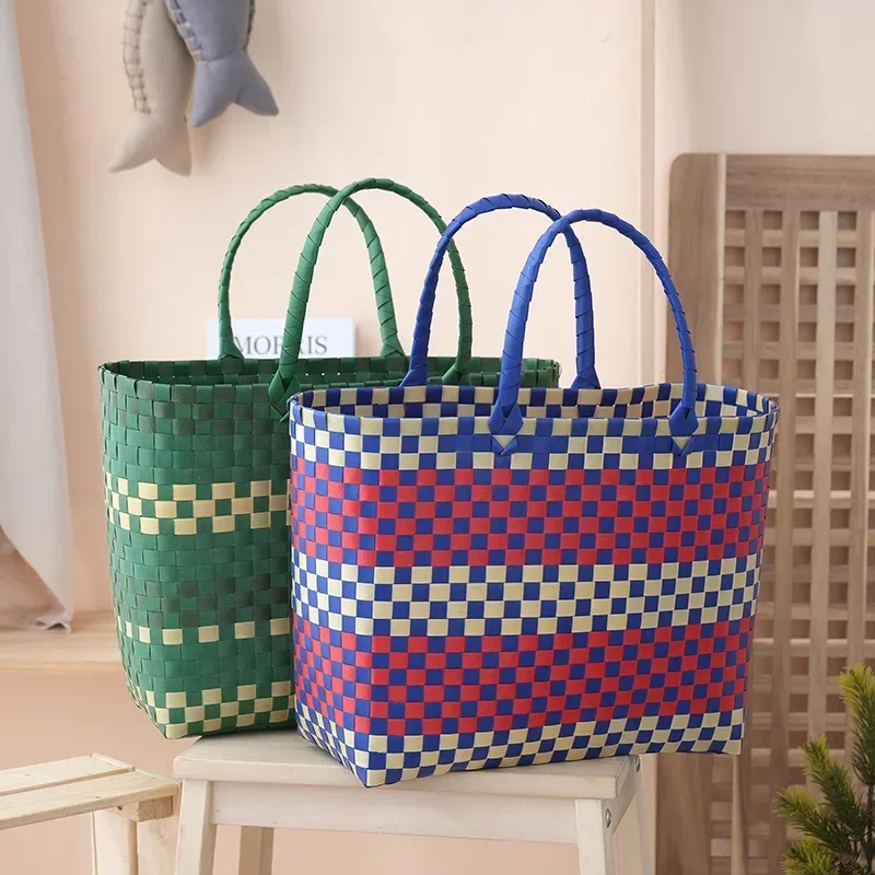 

Simple Style M Home Plastic Woven Handbag Commuter Versatile Woven Basket Plastic Woven Tote Bag Vacation Travel Underarm Bag