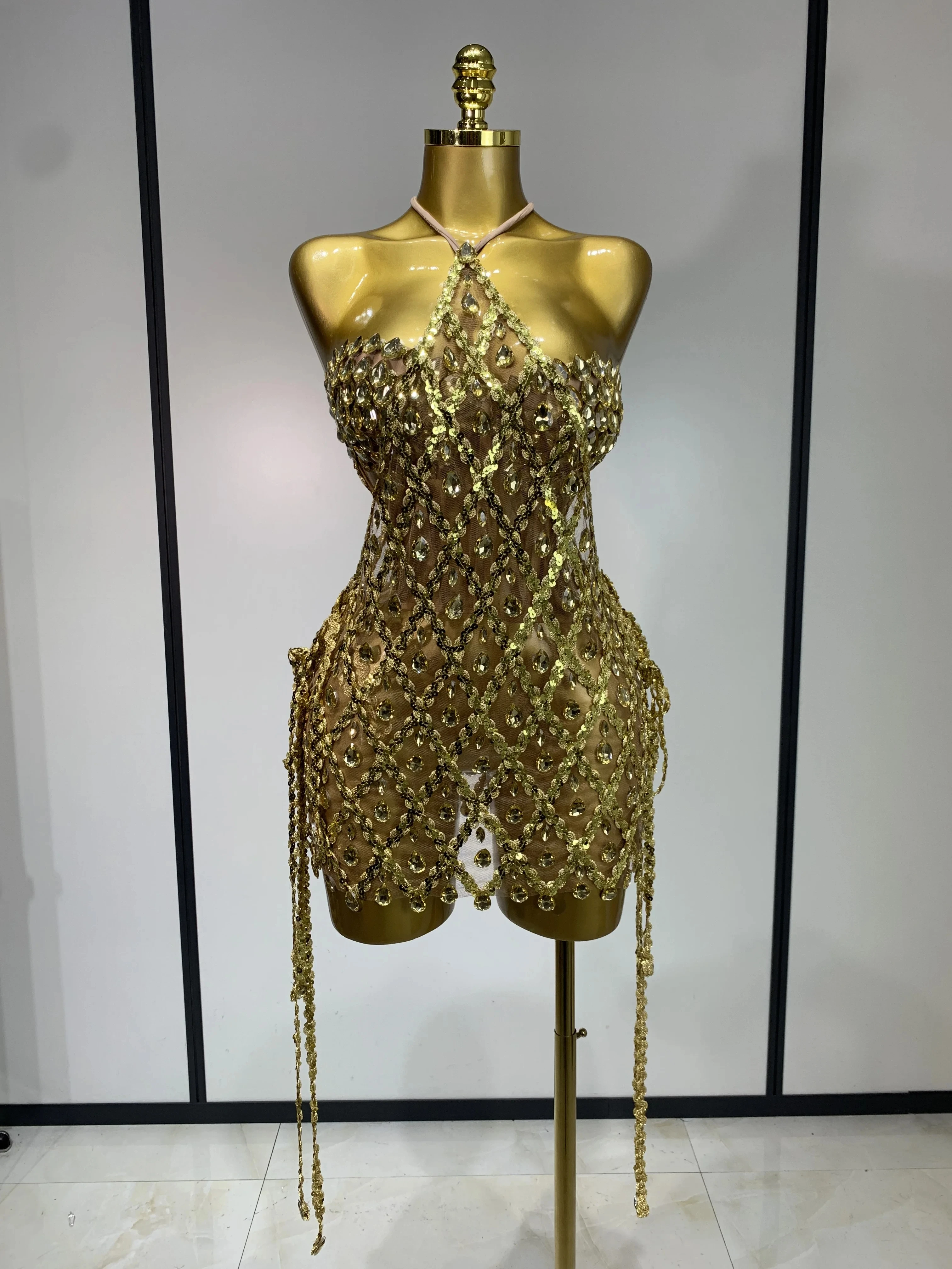 Sparkly Pailletten Diamant Mesh Transparante Top Jurk Tweedelige Set Vrouwen 2025, Sexy Avondfeest Vieren Verjaardag Fotoshoot Dragen