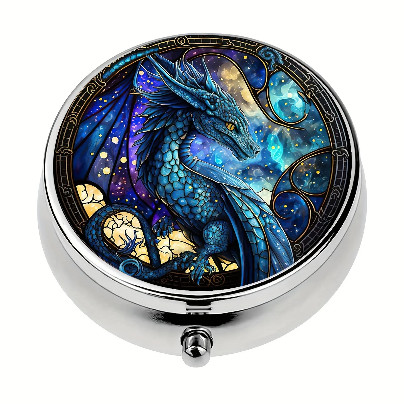 

Dream Blue Dragon Pill Box 3 Compartment Medicine Pill Organizer,Mini Box,Pill Case For Purse,For Pocket Or Purse Box