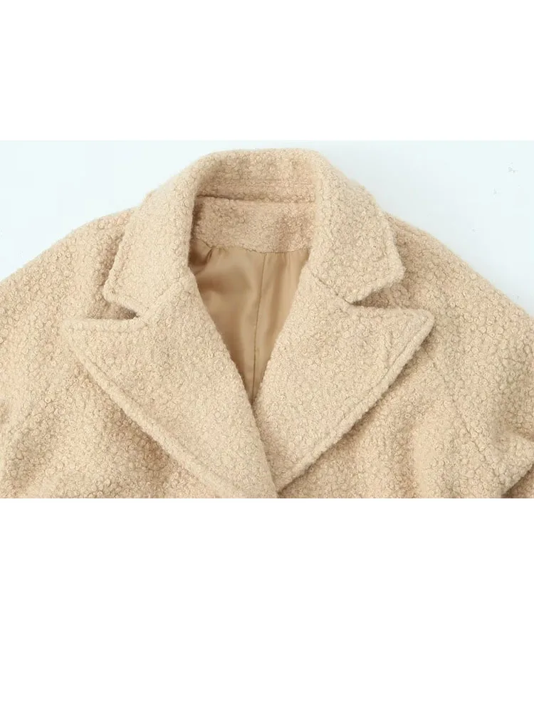 HH nueva mujer moda de invierno Color sólido manga larga doble botonadura cinturón decoración abrigo largo mujer Casual desplazamientos abrigo largo