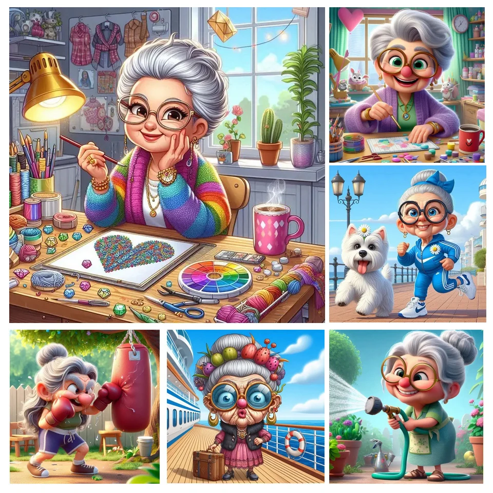 Diamond Painting Oma Happy Reis Leven Foto Steentjes Mozaïek Kruissteek Oude Dame Borduurwerk Nieuwe Aankomst 2024 5d Diy