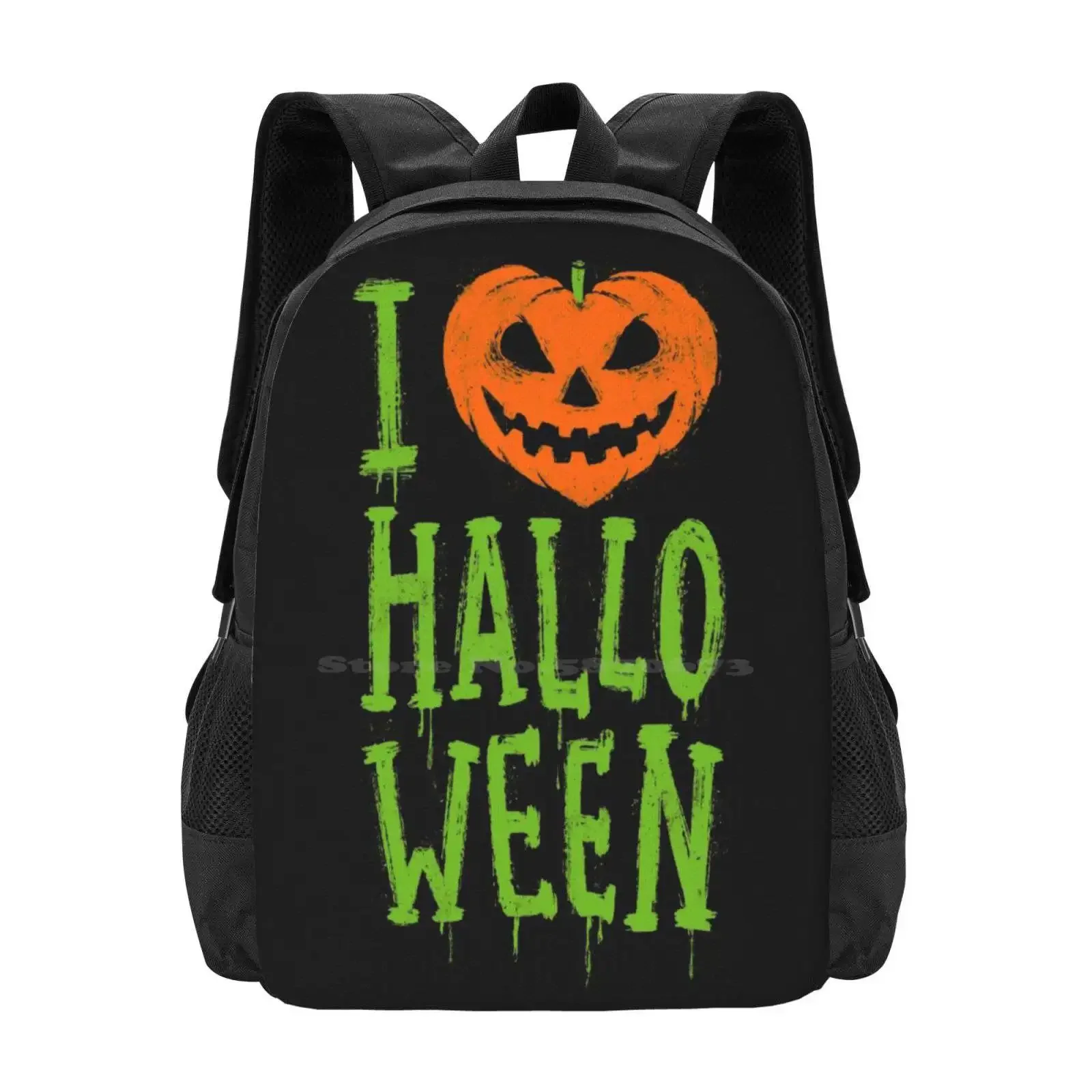 

Love Halloween Pattern Design Laptop Travel School Bags Halloween October Pumpkin Autumn Scary Spooky Love Text Lettering