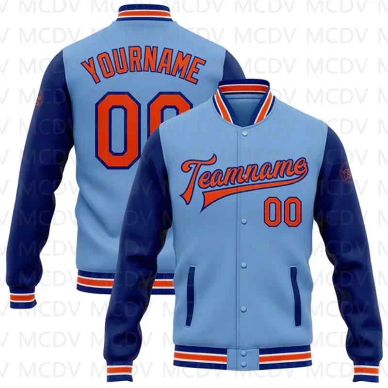 Custom Light Blue Black-White Bomber Full-Snap Varsity Letterman Two Tone Jacket