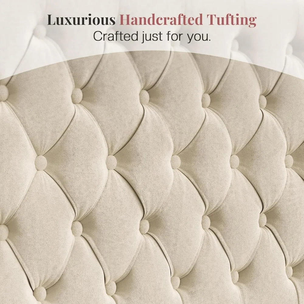 هيكل سرير بحجم كوين من بابجيت مع لوح رأسي بطول 61.4 بوصة، سرير معنقدة حديث مخملي للبالغين، زر عميق مصنوع يدويًا #6