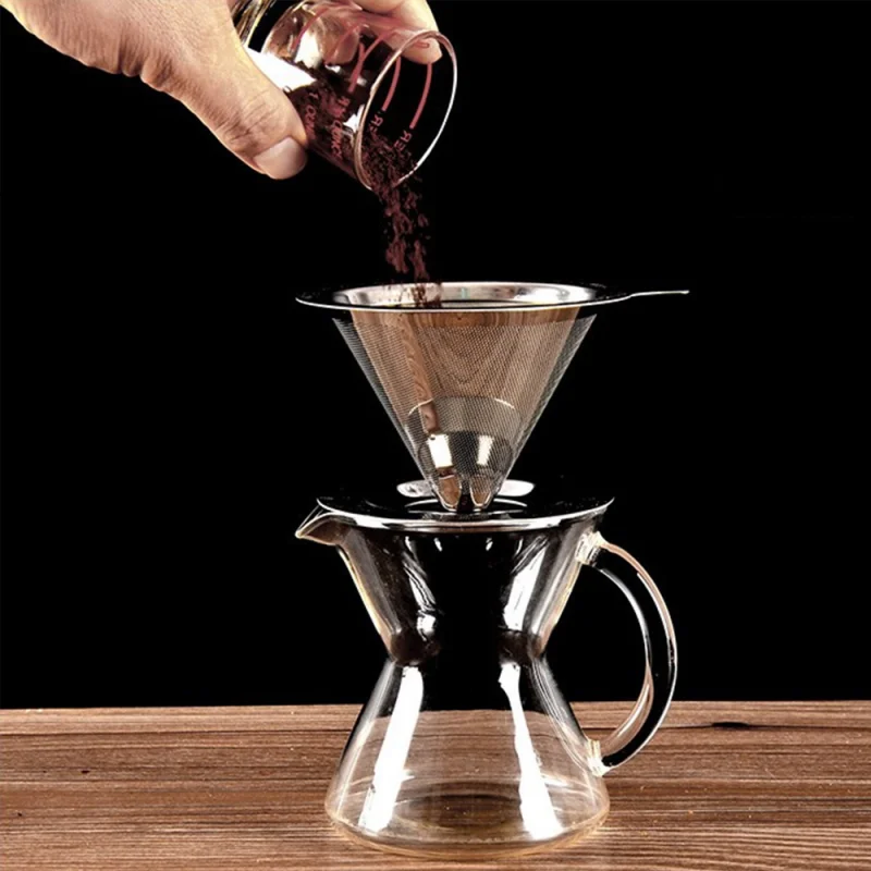 Reusable Double Layer 304 Stainless Steel Coffee Filter Holder Pour Over Coffees Dripper Mesh Coffee Tea Filter Basket Tools