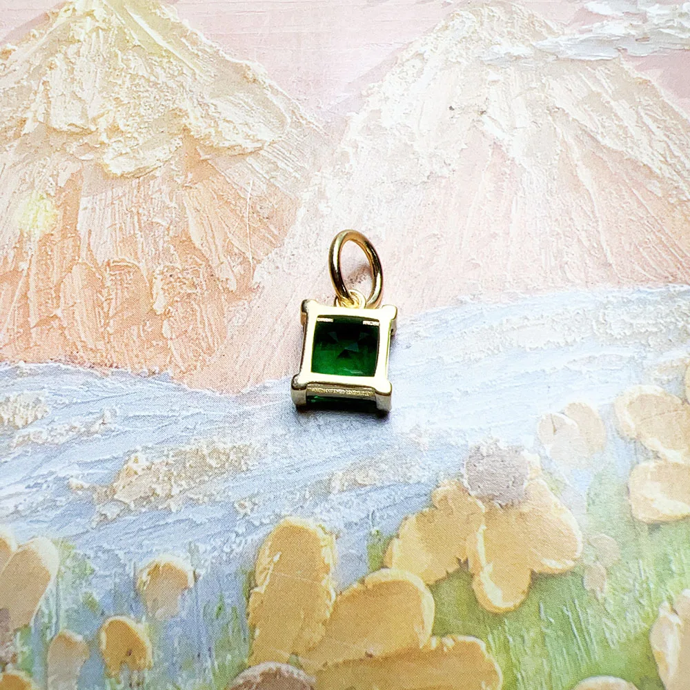 Gold Plated Pendant Green Square Stone Summer Fine Jewelry Europe 925 Sterling Silver Vintage Gift For Woman