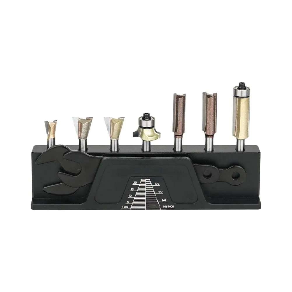 Router Bit Storage Box Aluminum Alloy Woodworking Organizer Display Stand for Bits Wrenches 17.3x4cm Space Saving Rack