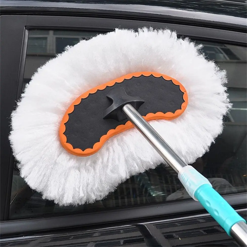 New Car Curved Rod Car Cleaning Brush with Detachable Mop Telescoping Long Handle Brush Microfiber Dust Wash Tools