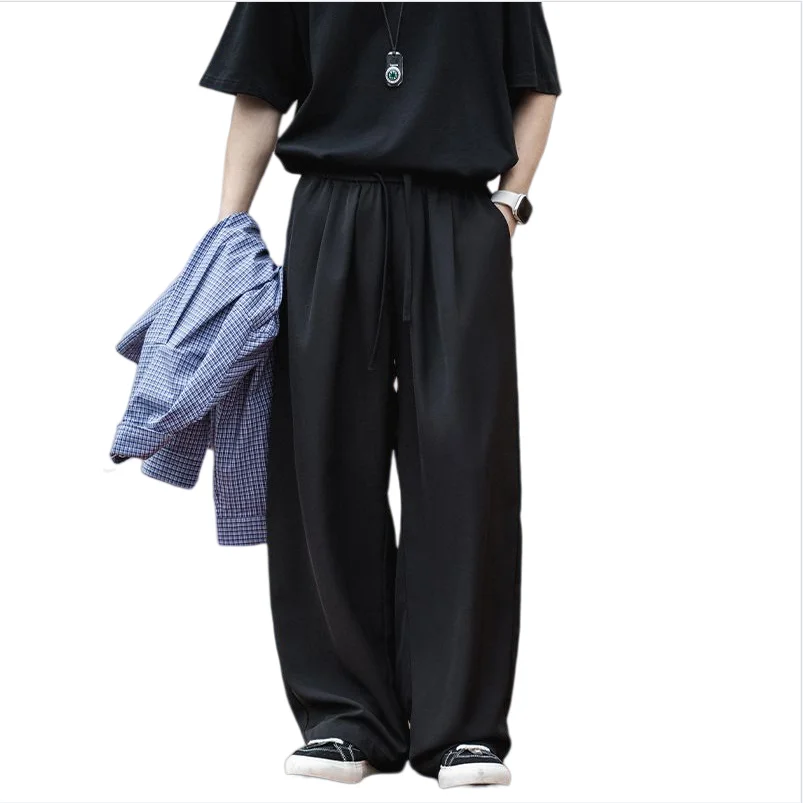 2026 New Summer Cool and Lightweight Korean Style Loose Men's Casual Pants Pleated Design Vertical Straight Thin Long Pants