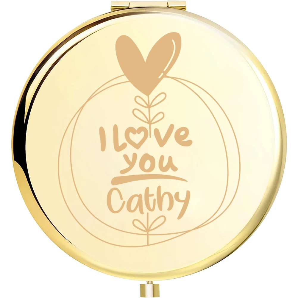1pc Cartoon I love you Customized Name Pocket Mirror Makeup Mirror Round Circle Mirror Fold Mirror Party Gift