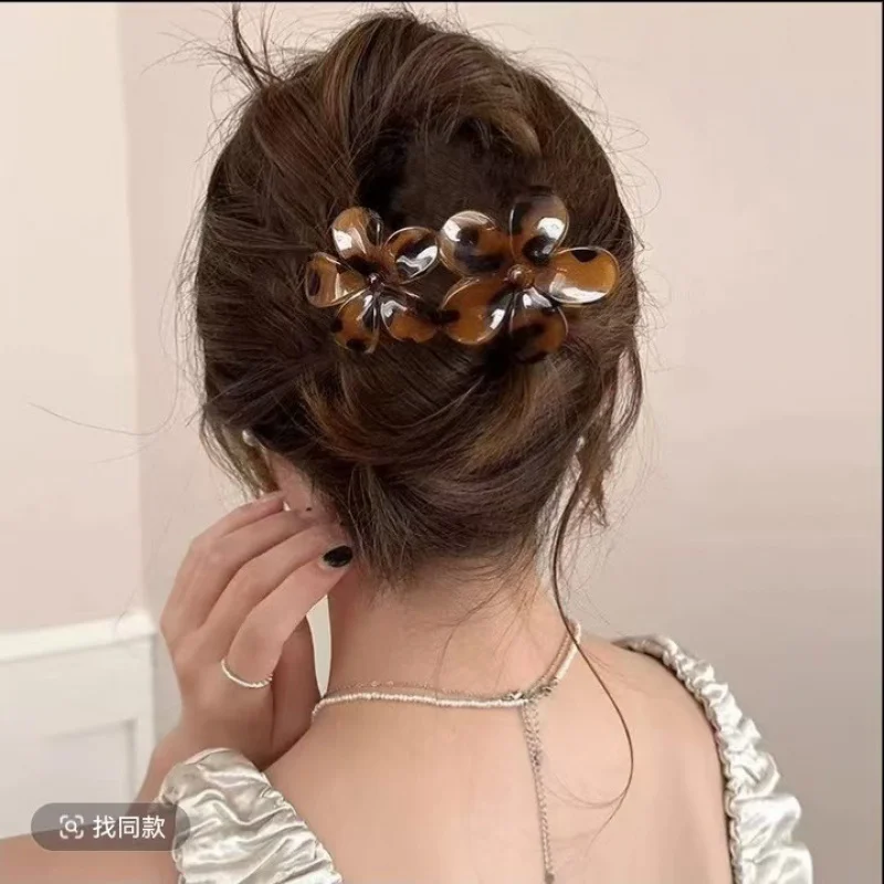 Grampo de Bico de Pato com Estampa de Leopardo Tamanho Grande para Coque de Cabelo Grosso Grampo de Cabeça