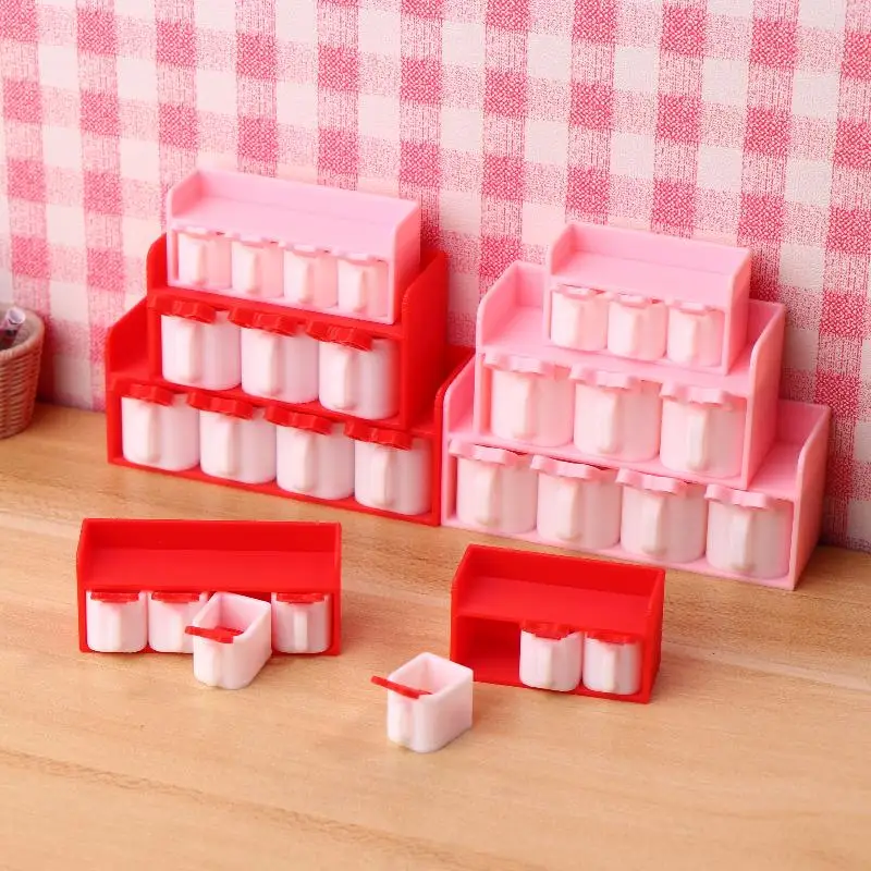 1/12 Dollhouse Mini Cartoon Seasoning Jar Model Dollhouse Kitchen Decoration Dolls House Scene Accessories Pretend Play Toys