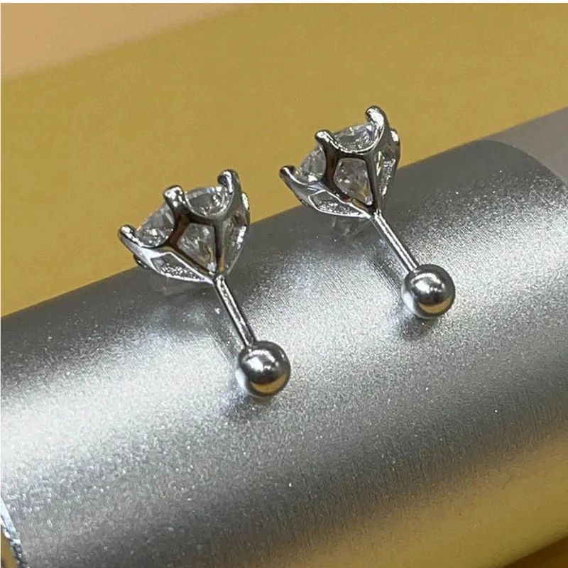 BIJOX STORY 0.5-2ct Mosonite Screw Stud Earrings D-color Solid Sier Diamond Suitable For Women\'s Wedding Exquisite