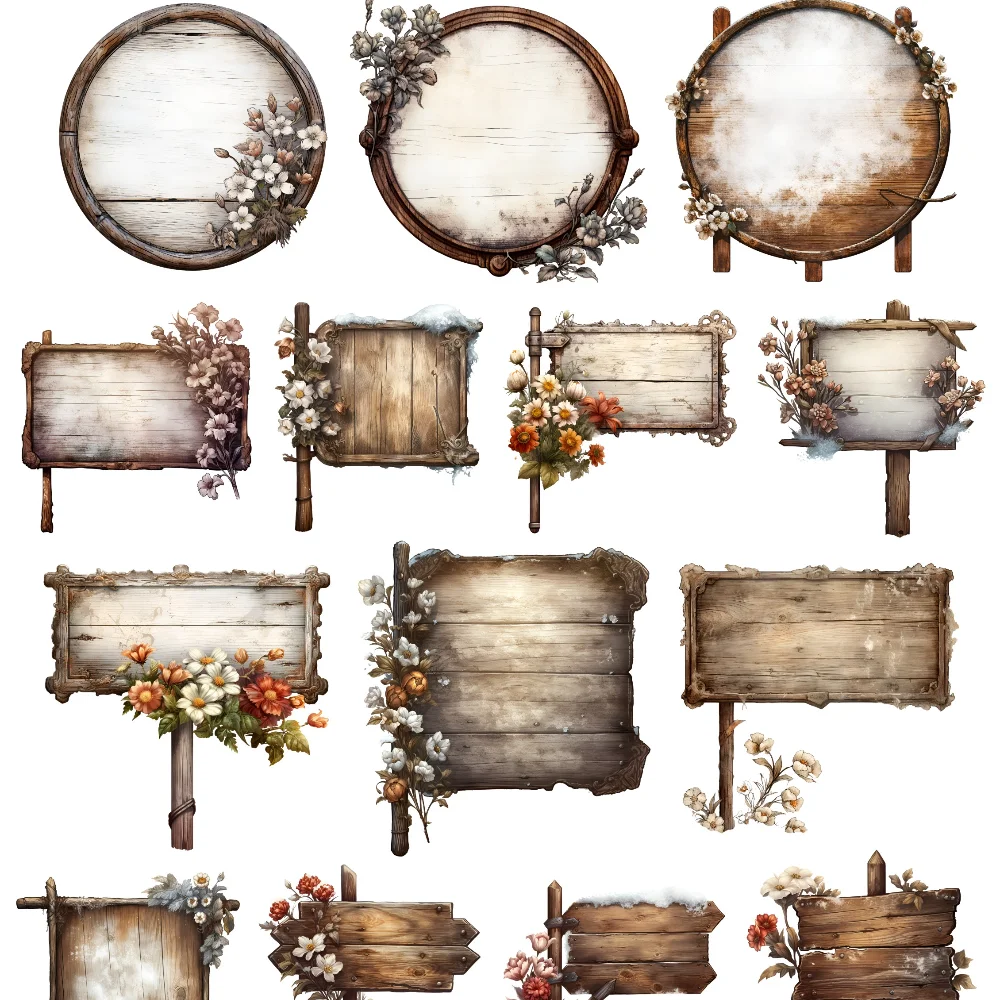 Watercolor Retro wooden forest signs and directional signs Stickers Vintage, Waterproof  for Photo Album stationery scrapbooking