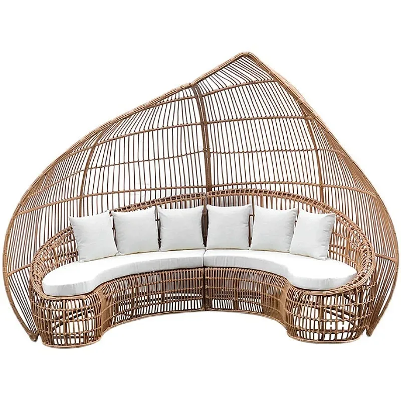 Outdoor sofa courtyard combination Nordic villa garden terrace rattan chair outdoor model room sun room rattan furniture