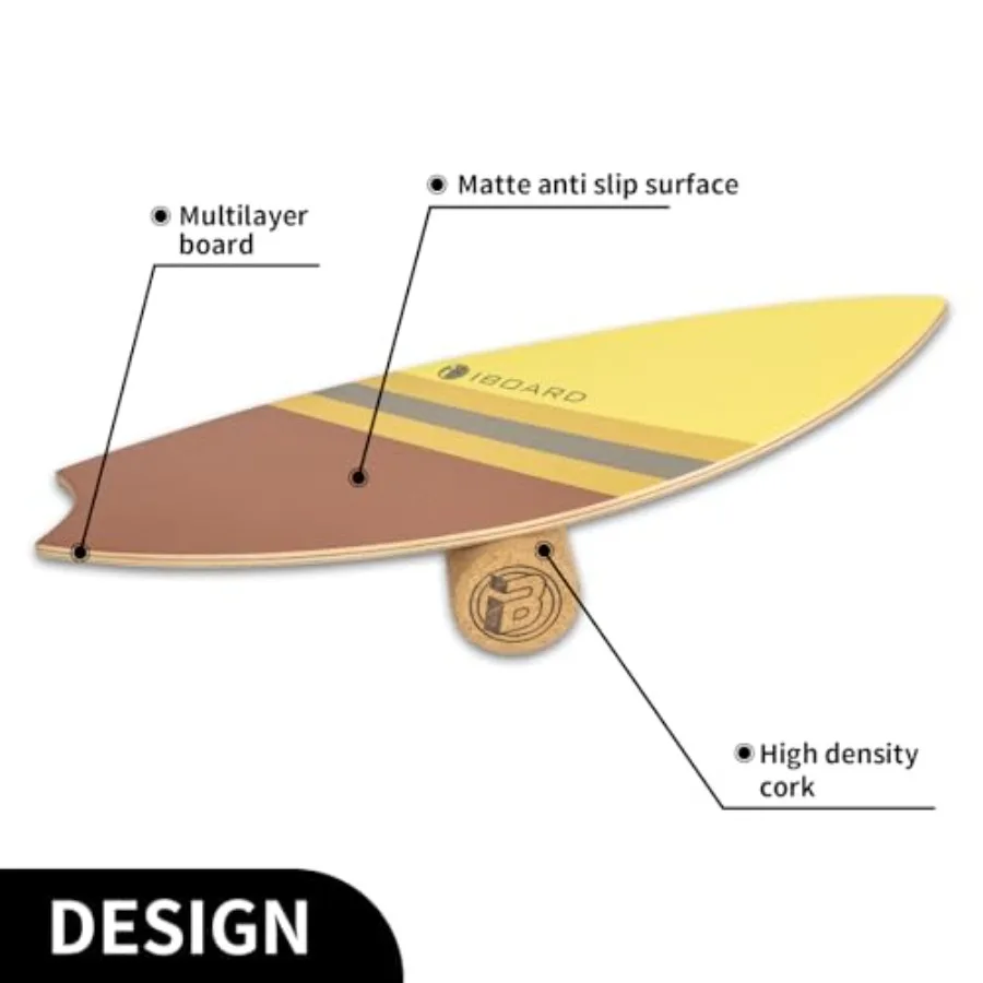 مدرب لوح التوازن الممتاز مع بكرات 10 طبقات للتمرين الخشبي، تصميم ذيل السمكة المقاوم للانزلاق لوسادة محاكاة ركوب الأمواج