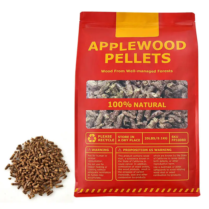 20 Lbs Apple Wood Pellets, 100% Pure Hardwood With No Additives, Fast Ignition Low Ash For Pellet Grills Smokers And BBQ, Fruity Smoky Flavor, Resealable Bag