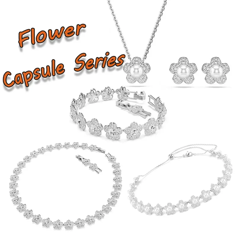 

Elegant Flower Pearl & Crystal Jewelry Set - Necklace, Earrings & Bracelet Combo