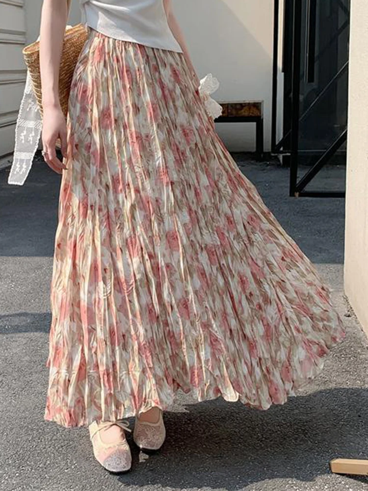 

Лето 2022, женская полуюбка с цветочным принтом, новая модная универсальная длинная распашная юбка трапециевидной формы с карманами C287