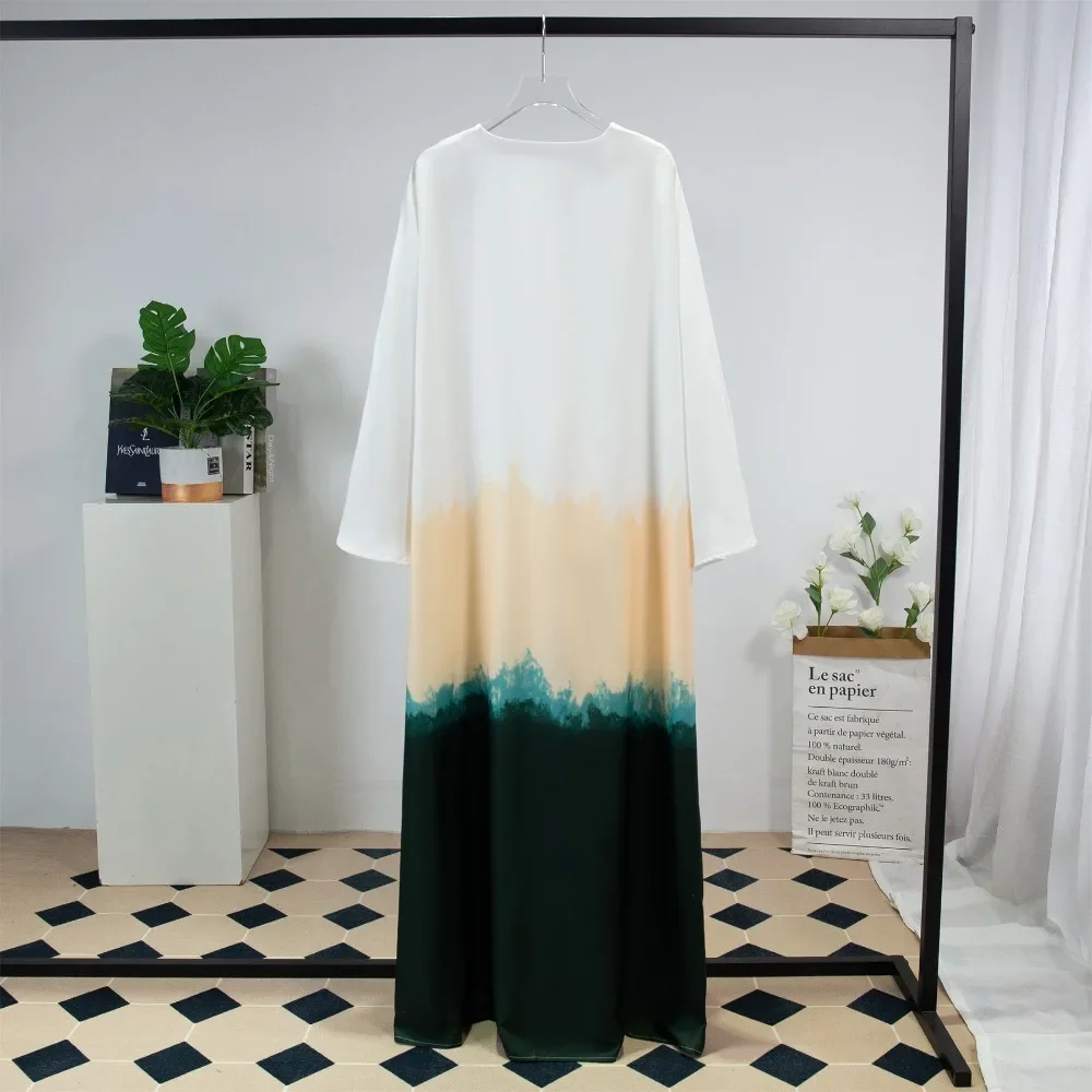 Abaya musulmana de manga larga para mujer, vestidos Maxi de Ramadán con degradado, frontal abierta Abaya, cárdigan Kaftan, Jilbabs, ropa para mujer