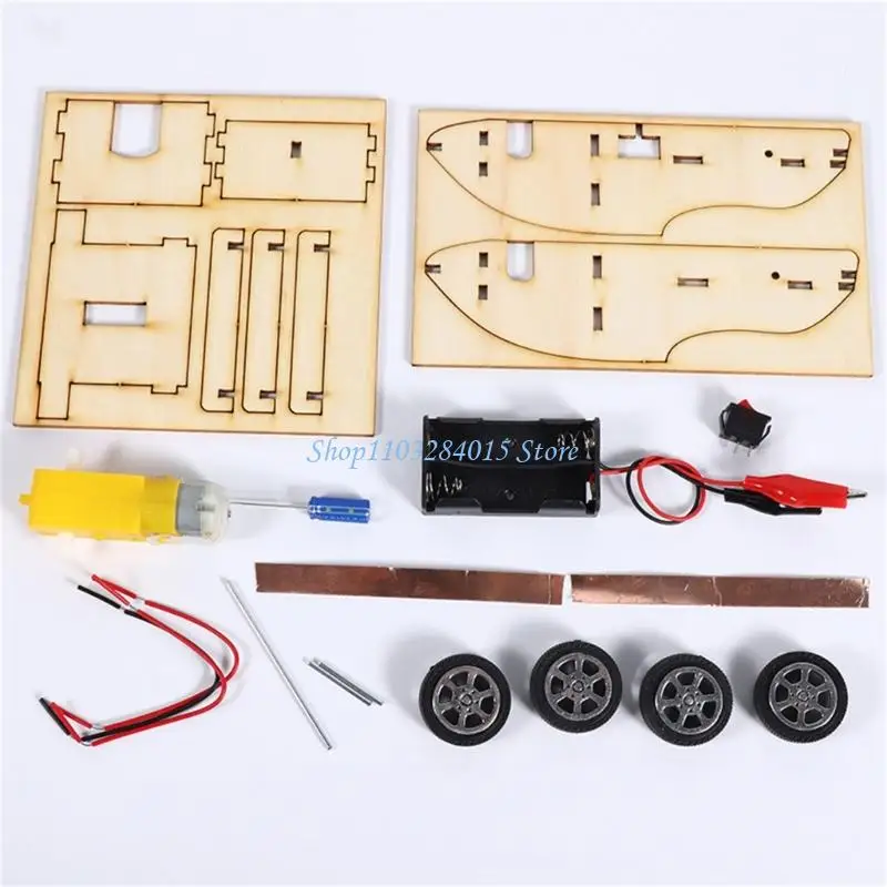 R6FF STEM Toy Kits Wooden Car Kits DIY Science Experiment Set Wooden Building Project Early Education Invention Materials