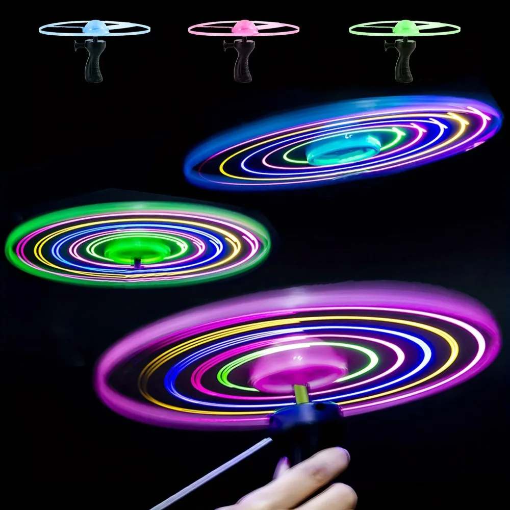 

Красочная игрушка НЛО с летающей тарелкой со светодиодной подсветкой, телескопической ручкой и вращающимся пропеллером, мигающим эффектом для развлечений в помещении и на открытом воздухе