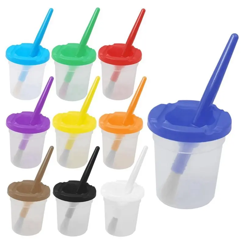 B03C-Plastic Paint Cups With Lids For Kids, Spill Proof Learning Color Cups For Artist